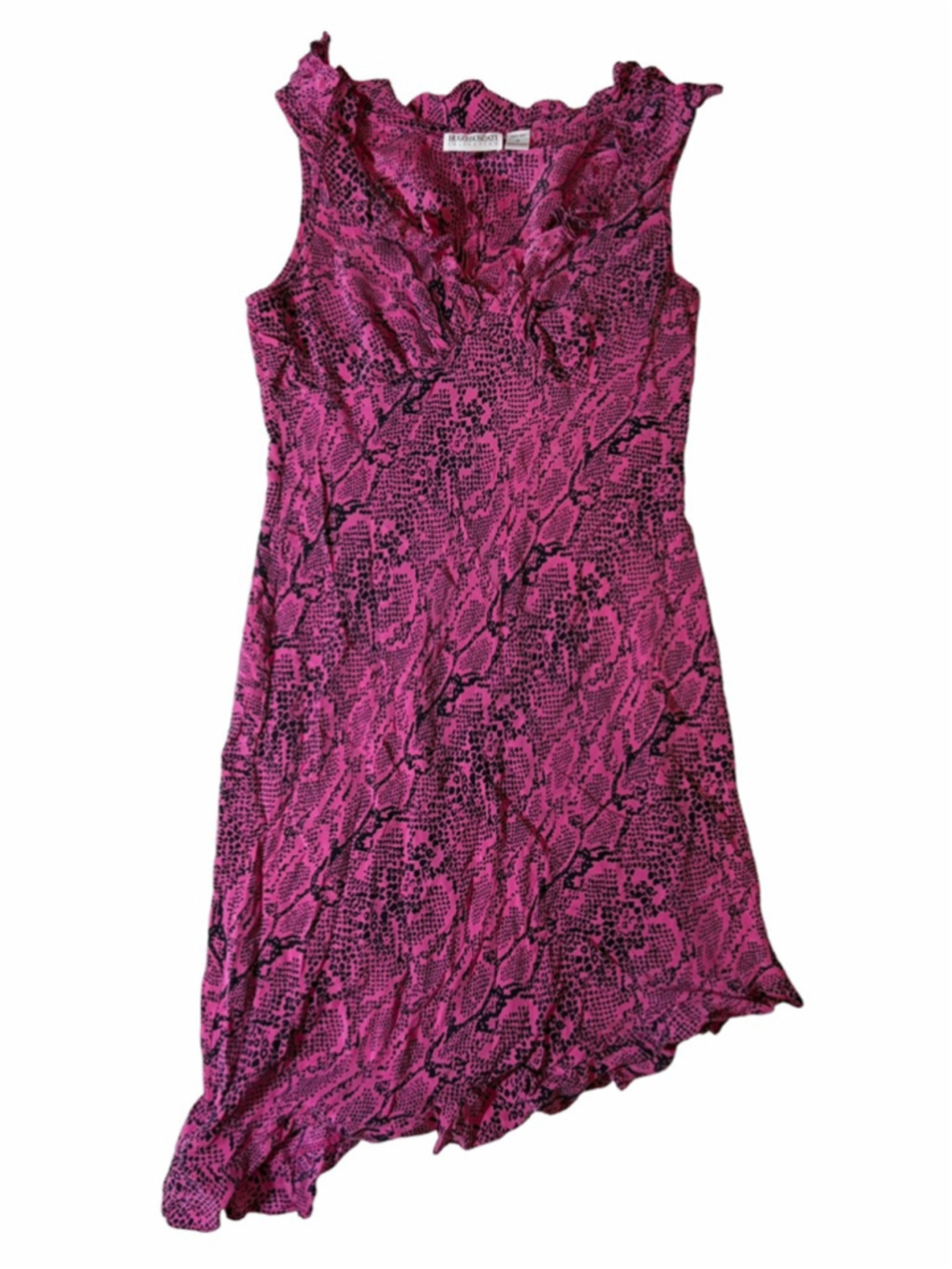 Hugo Buscati 100% Silk Pink Snakeskin Ruffle Bias Slip Dress 14